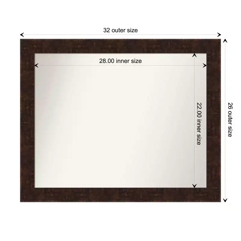 Specchio da parete rettangolare non bisellato 32" x 26" per bagno – Cornice sottile bronzo maculato