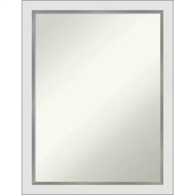 21" x 27" Non-Beveled Eva White Silver Narrow Wall Mirror - Amanti Art: Modern Rectangle, Includes Mounting Hardware
