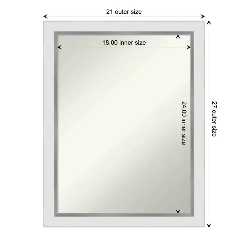 Specchio da parete rettangolare 21" x 27" senza smussatura – Cornice stretta bianca opaca e argento