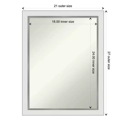 Specchio da parete rettangolare 21" x 27" senza smussatura – Cornice stretta bianca opaca e argento