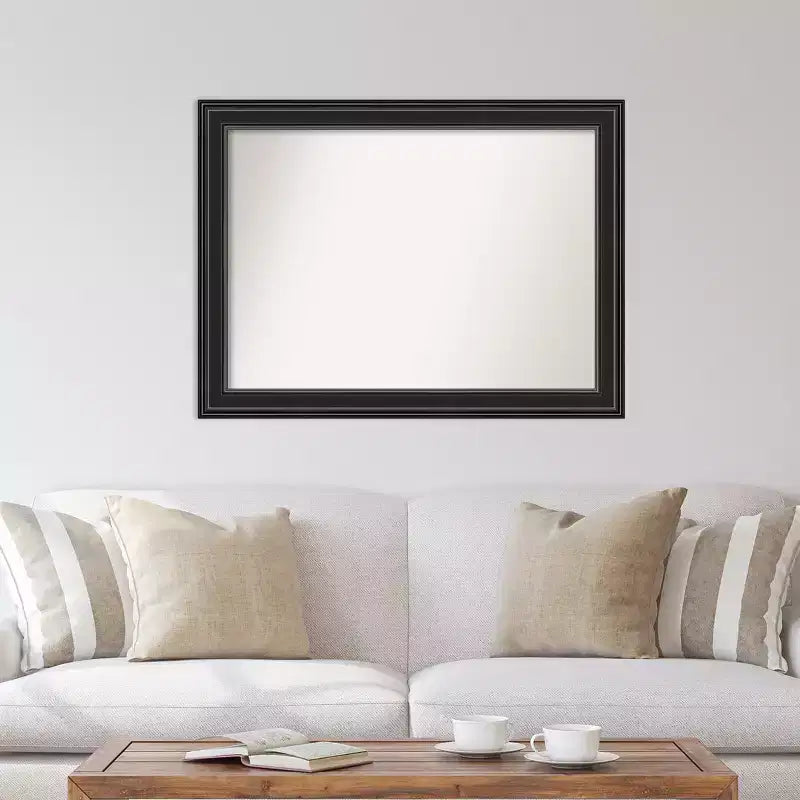 Specchio da parete rettangolare moderno 44" x 33" non smussato con cornice nera e accessori di montaggio