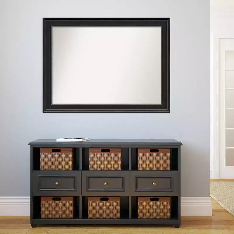 Specchio da parete rettangolare moderno 44" x 33" non smussato con cornice nera e accessori di montaggio