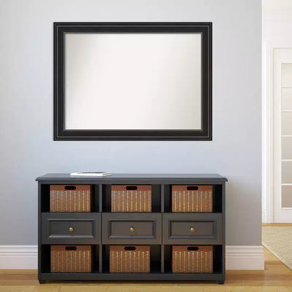 Specchio da parete rettangolare moderno 44" x 33" non smussato con cornice nera e accessori di montaggio