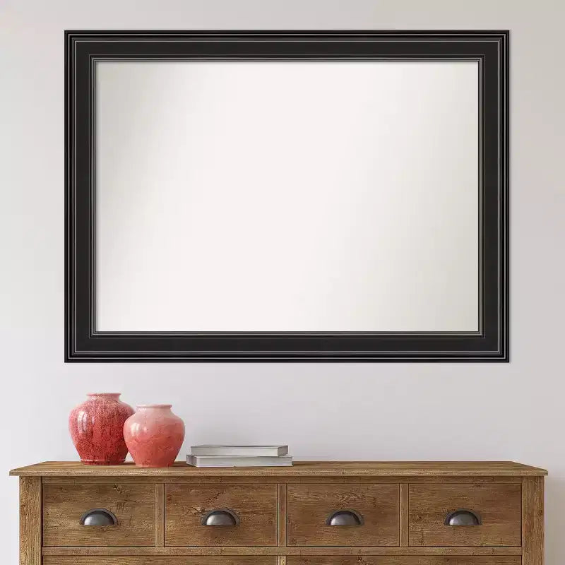 Specchio da parete rettangolare moderno 44" x 33" non smussato con cornice nera e accessori di montaggio
