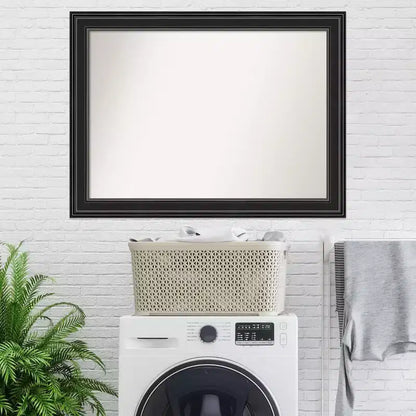 Specchio da parete rettangolare moderno 44" x 33" non smussato con cornice nera e accessori di montaggio