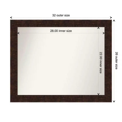 Specchio da parete rettangolare non bisellato 32" x 26" per bagno – Cornice sottile bronzo maculato
