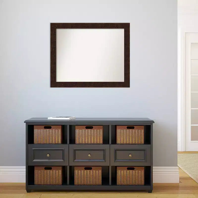 Specchio da parete rettangolare non bisellato 32" x 26" per bagno – Cornice sottile bronzo maculato