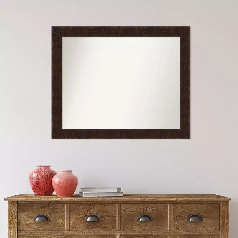 Specchio da parete rettangolare non bisellato 32" x 26" per bagno – Cornice sottile bronzo maculato