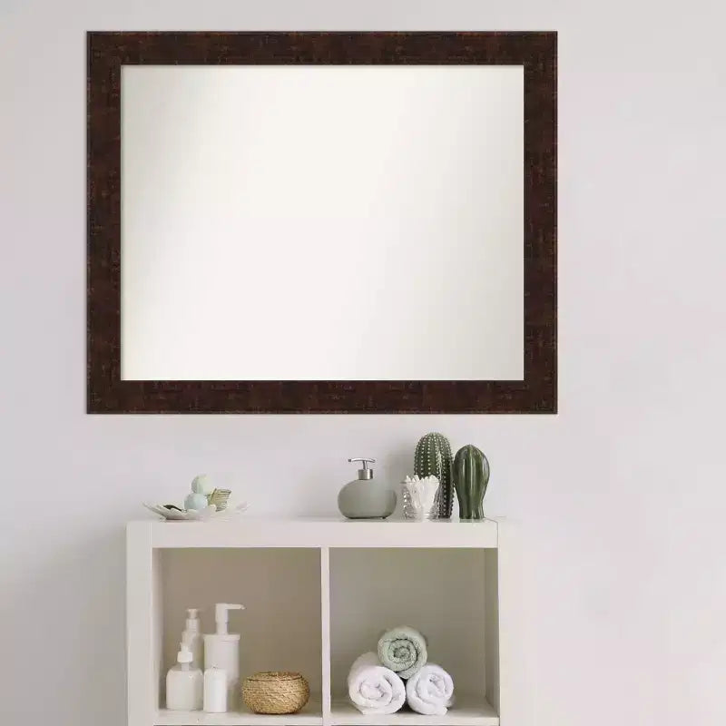 Specchio da parete rettangolare non bisellato 32" x 26" per bagno – Cornice sottile bronzo maculato