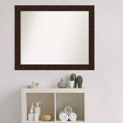 Specchio da parete rettangolare non bisellato 32" x 26" per bagno – Cornice sottile bronzo maculato