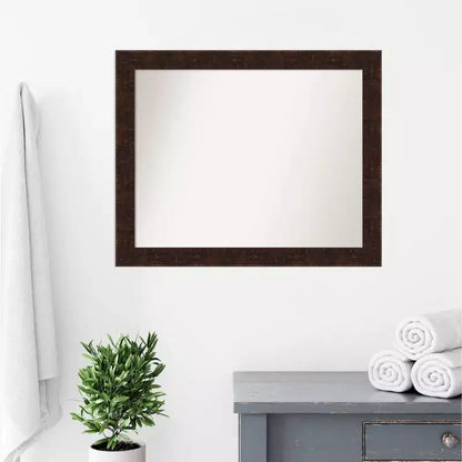 Specchio da parete rettangolare non bisellato 32" x 26" per bagno – Cornice sottile bronzo maculato