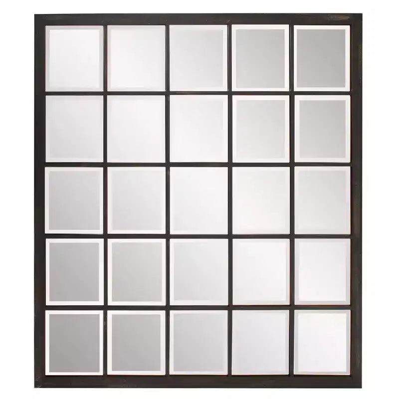 Howard Elliott Metal Framed Beveled Superior Wall Mirror: Oil Rubbed Bronze, Rectangular, Windowpane Effect, Wall Mount