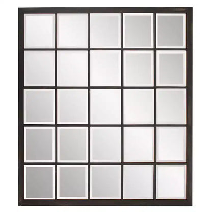 Howard Elliott Metal Framed Beveled Superior Wall Mirror: Oil Rubbed Bronze, Rectangular, Windowpane Effect, Wall Mount