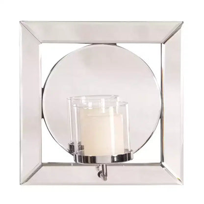 Howard Elliott Square Mirror with Candle Holder Silver: 12" Modern Wall-Mounted, Wood Frame, No Assembly Required