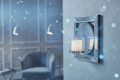 Specchio da parete quadrato da 12" con portacandela integrato – Cornice in legno argentato