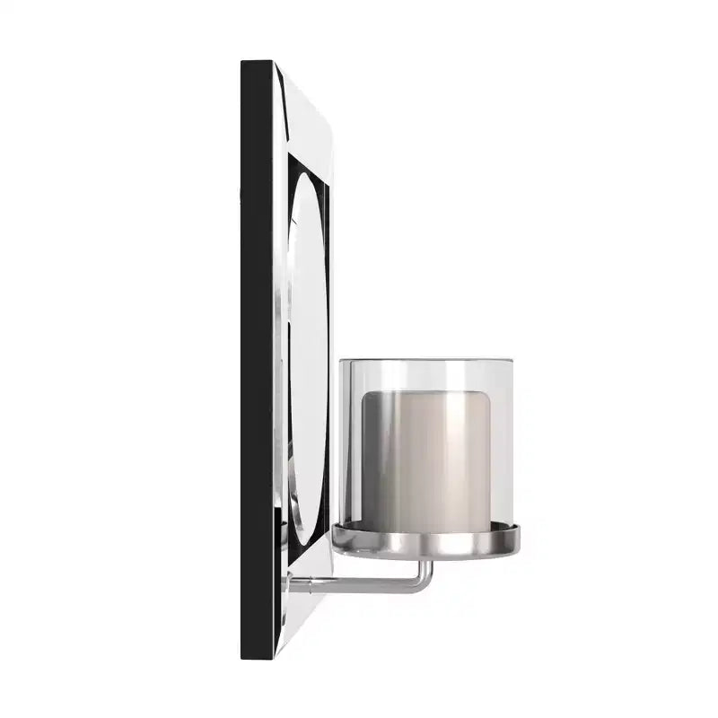 Specchio da parete quadrato da 12" con portacandela integrato – Cornice in legno argentato
