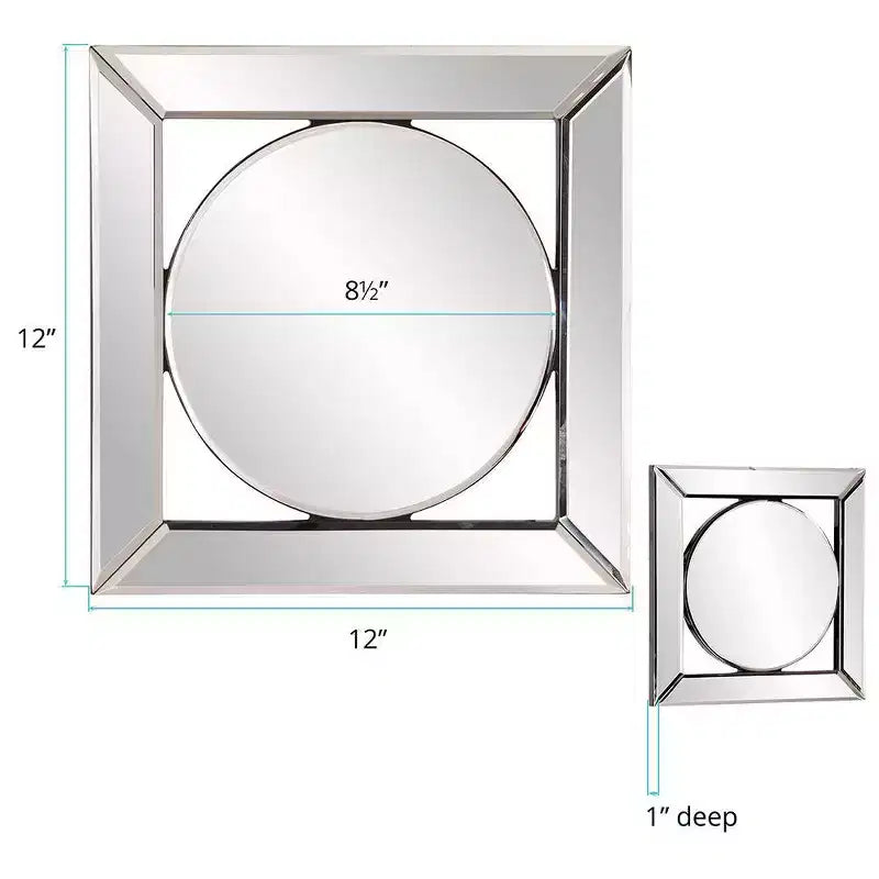 Specchio da parete quadrato da 12" con portacandela integrato – Cornice in legno argentato