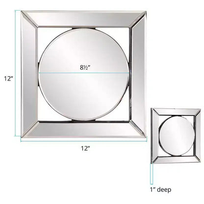 Specchio da parete quadrato da 12" con portacandela integrato – Cornice in legno argentato