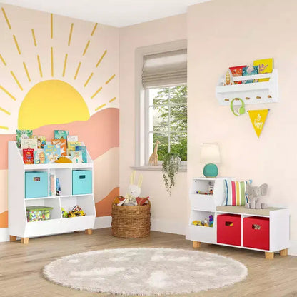 Organizzatore di giocattoli per bambini con contenitori e libreria
