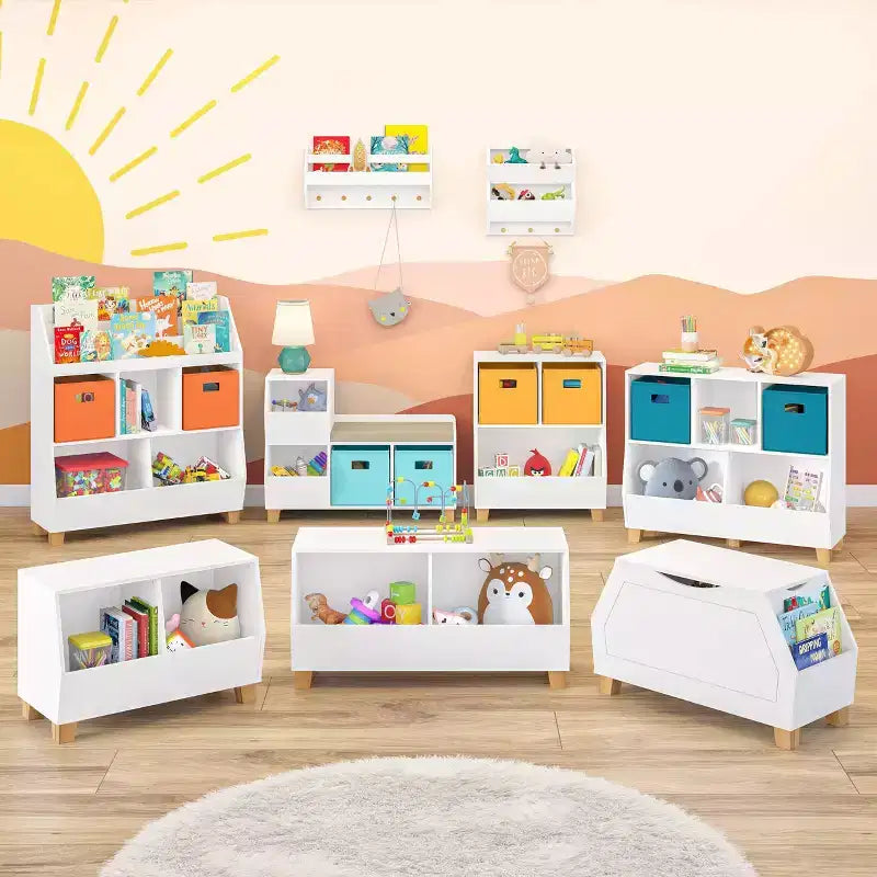 Organizzatore di giocattoli per bambini con contenitori e libreria