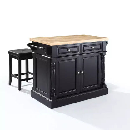 Oxford Kitchen Island with Square Seat Stools Black - Crosley: Pass-Through Storage, Towel Bars