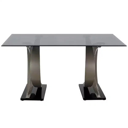 Tavolo da pranzo moderno rettangolare con piano in vetro bisellato da 58" e base a doppio piedistallo