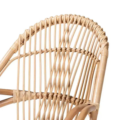 Poltrona d'accento in Rattan con Rivestimento in Tessuto Bianco/Naturale – Stile Bohemien, Completamente Assemblata