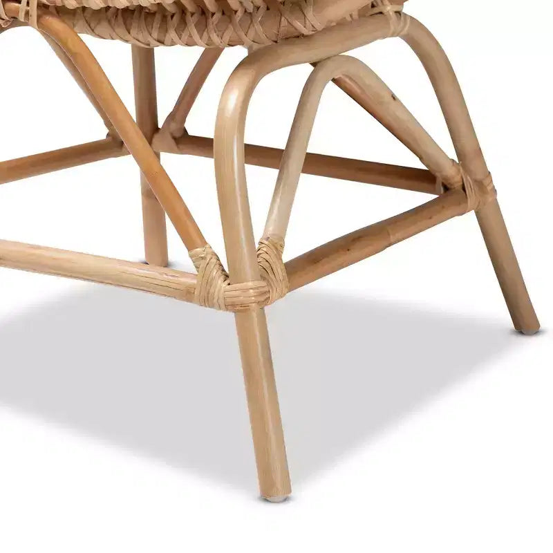 Poltrona d'accento in Rattan con Rivestimento in Tessuto Bianco/Naturale – Stile Bohemien, Completamente Assemblata