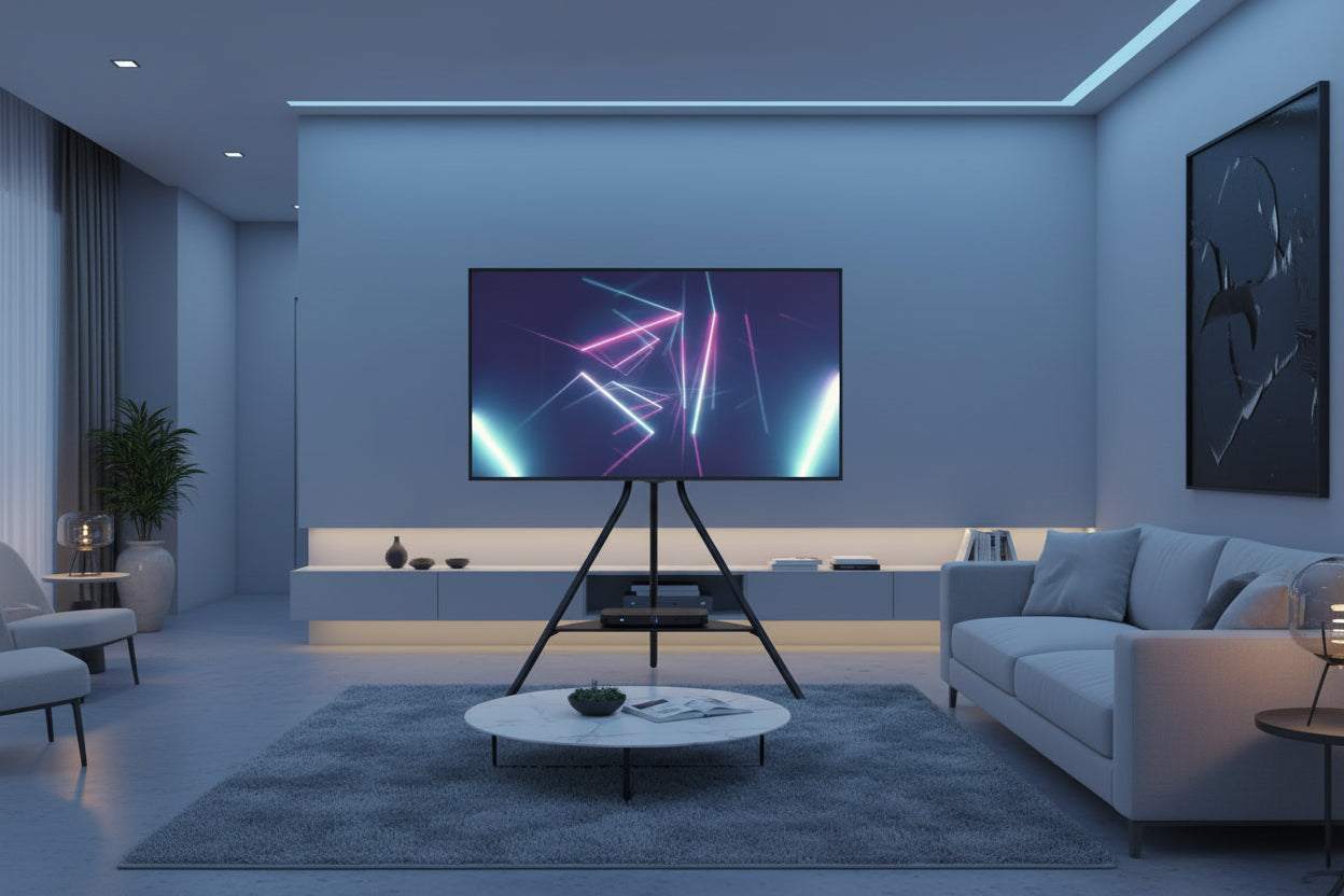 Supporto TV da terra a treppiede per TV fino a 65" – Girevole e con gestione cavi