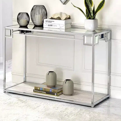 Tavolino d'appoggio con specchio cromato da 44" – Tavolino da salotto glamour