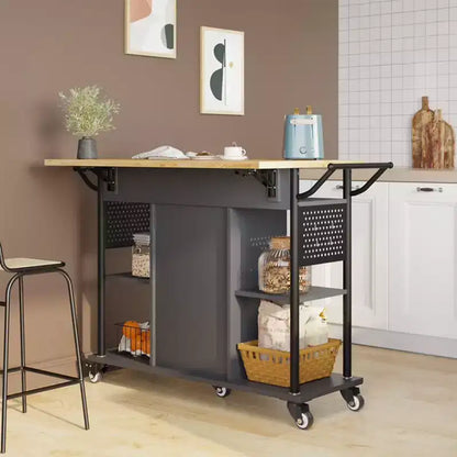 Carrello da cucina multiuso pieghevole con prolunga e 8 ripiani – Grigio