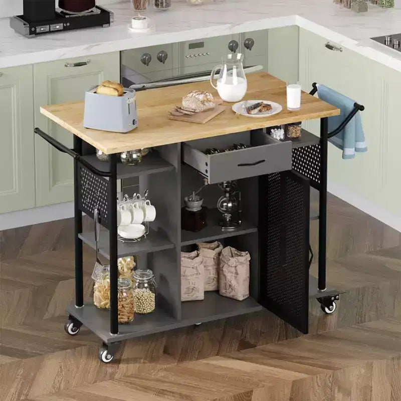 Carrello da cucina multiuso pieghevole con prolunga e 8 ripiani – Grigio