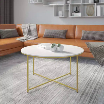 Tavolino da Caffè Laminato con Base a Croce in Metallo