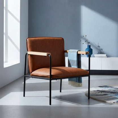 Costway Modern Accent Chair Arm Chair PU Leather W/Rubber Wood Armrest for Living Room