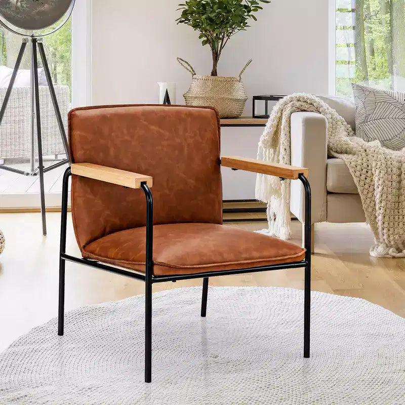 Poltroncina moderna – Pelle PU con braccioli in legno di caucciù