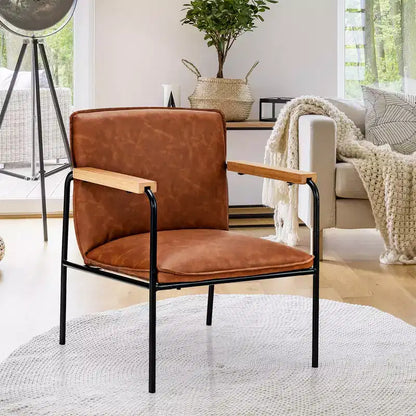 Poltroncina moderna – Pelle PU con braccioli in legno di caucciù