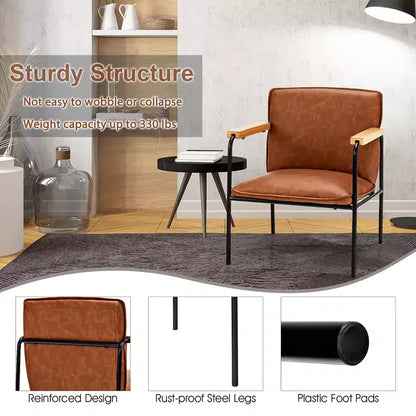 Poltroncina moderna – Pelle PU con braccioli in legno di caucciù