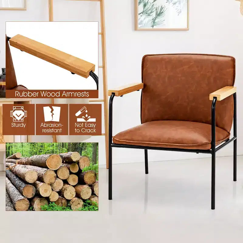 Poltroncina moderna – Pelle PU con braccioli in legno di caucciù