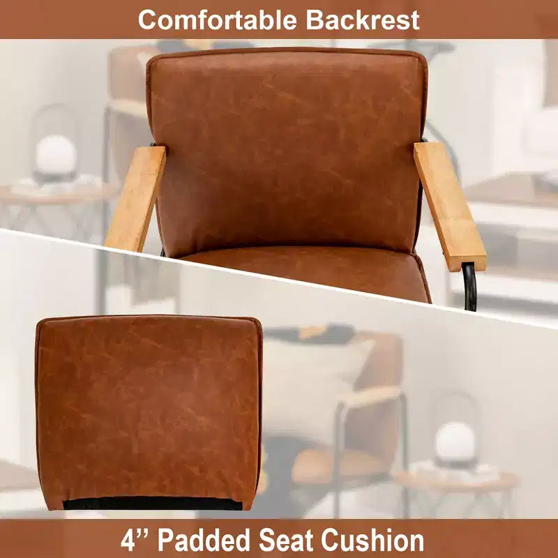 Poltroncina moderna – Pelle PU con braccioli in legno di caucciù