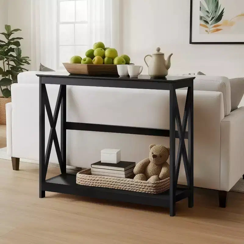 Yaheetech 2-Tier X-Design Console Table Sofa Side End Table for Living Room
