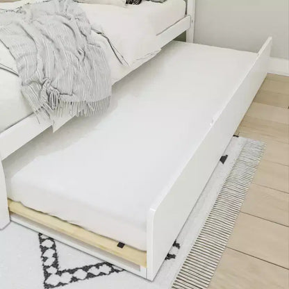 Letto a piattaforma singolo scandinavo con letto estraibile singolo – Pino e Pioppo Massiccio, Testiera a doghe