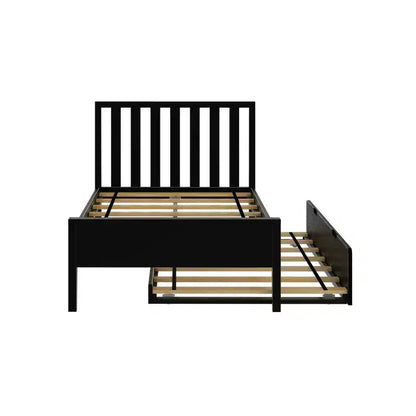 Letto a piattaforma singolo scandinavo con letto estraibile singolo – Pino e Pioppo Massiccio, Testiera a doghe