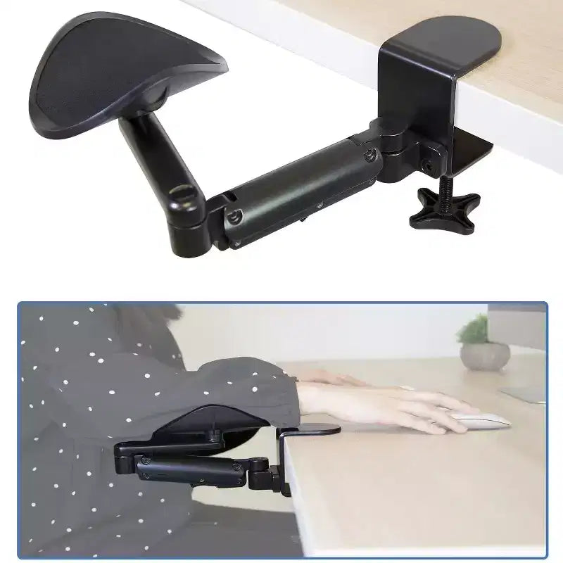 Poggiabraccio ergonomico ad altezza regolabile per scrivania con supporto per gomito completamente snodabile e base con morsetto – Nero