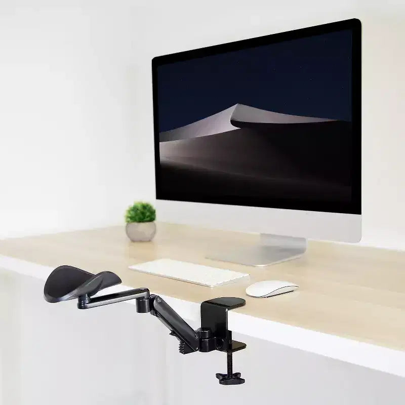 Poggiabraccio ergonomico ad altezza regolabile per scrivania con supporto per gomito completamente snodabile e base con morsetto – Nero