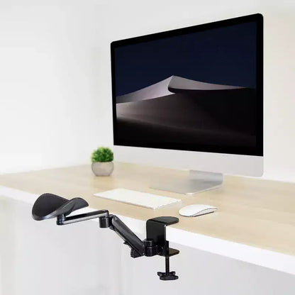 Poggiabraccio ergonomico ad altezza regolabile per scrivania con supporto per gomito completamente snodabile e base con morsetto – Nero