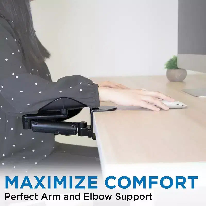 Poggiabraccio ergonomico ad altezza regolabile per scrivania con supporto per gomito completamente snodabile e base con morsetto – Nero