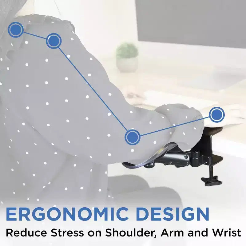 Poggiabraccio ergonomico ad altezza regolabile per scrivania con supporto per gomito completamente snodabile e base con morsetto – Nero