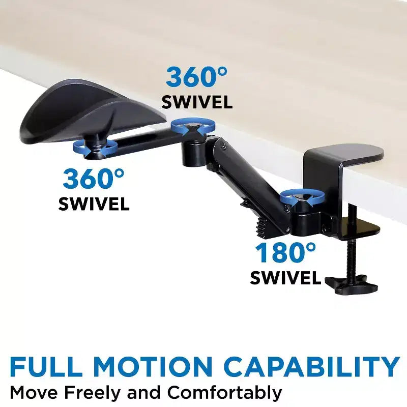 Poggiabraccio ergonomico ad altezza regolabile per scrivania con supporto per gomito completamente snodabile e base con morsetto – Nero
