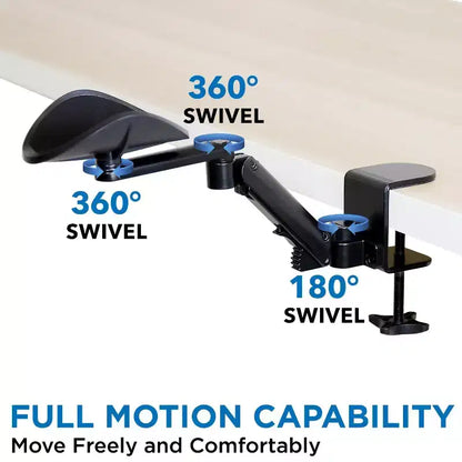 Poggiabraccio ergonomico ad altezza regolabile per scrivania con supporto per gomito completamente snodabile e base con morsetto – Nero