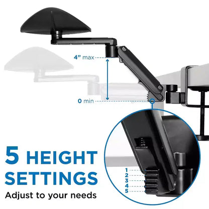 Poggiabraccio ergonomico ad altezza regolabile per scrivania con supporto per gomito completamente snodabile e base con morsetto – Nero